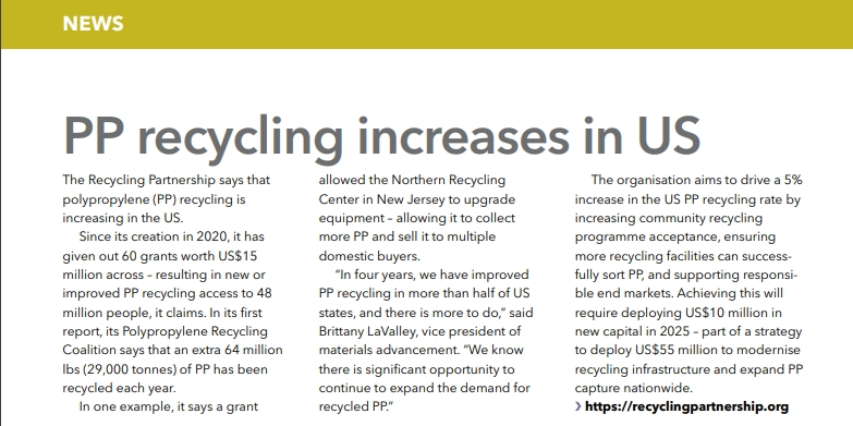 PP perdirbimas didėja JAV